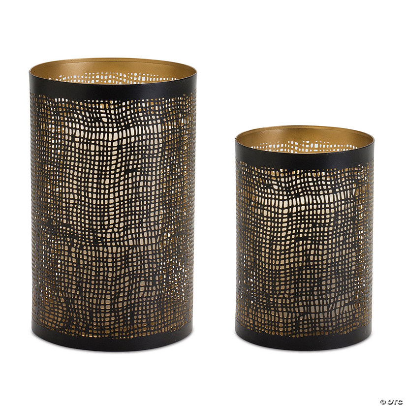 Abstract Punched Metal Candle Holder (Set Of 4) 4"D X 6"H, 5"D X 8"H Metal Image
