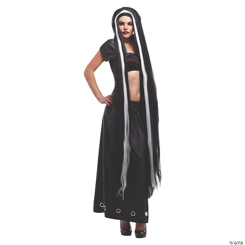 Adults Black with White Stripe Extra Long Wig Image
