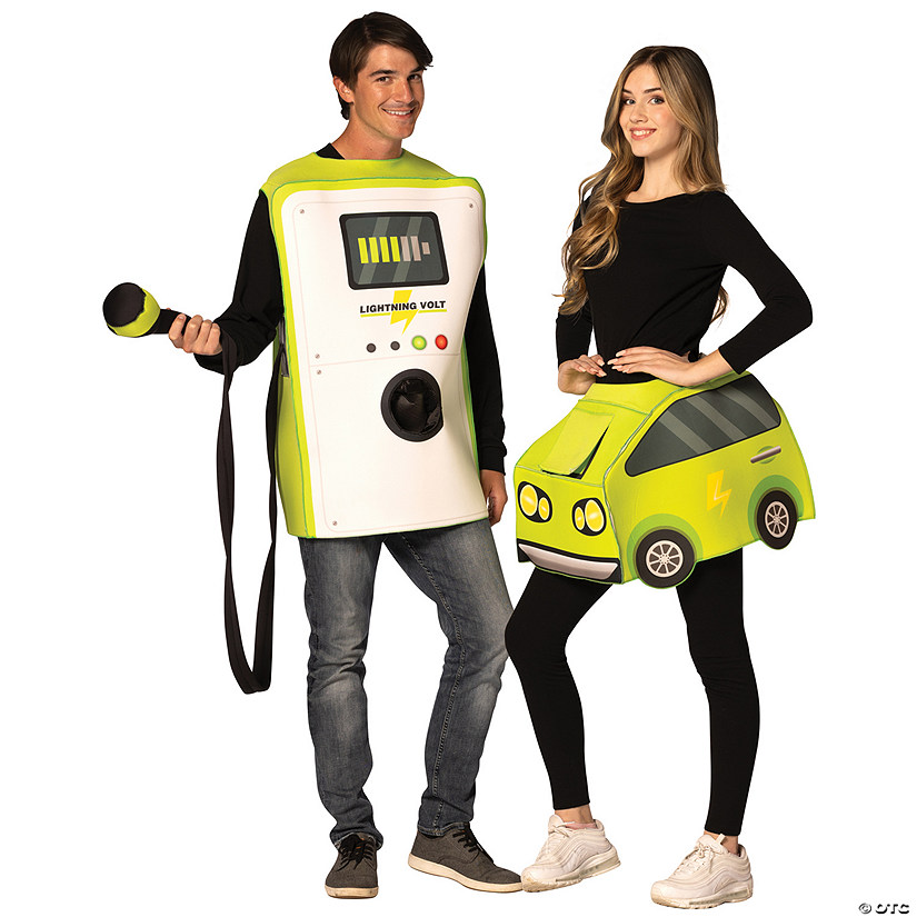 Adults Electric Car & Charger Couples Costume Image