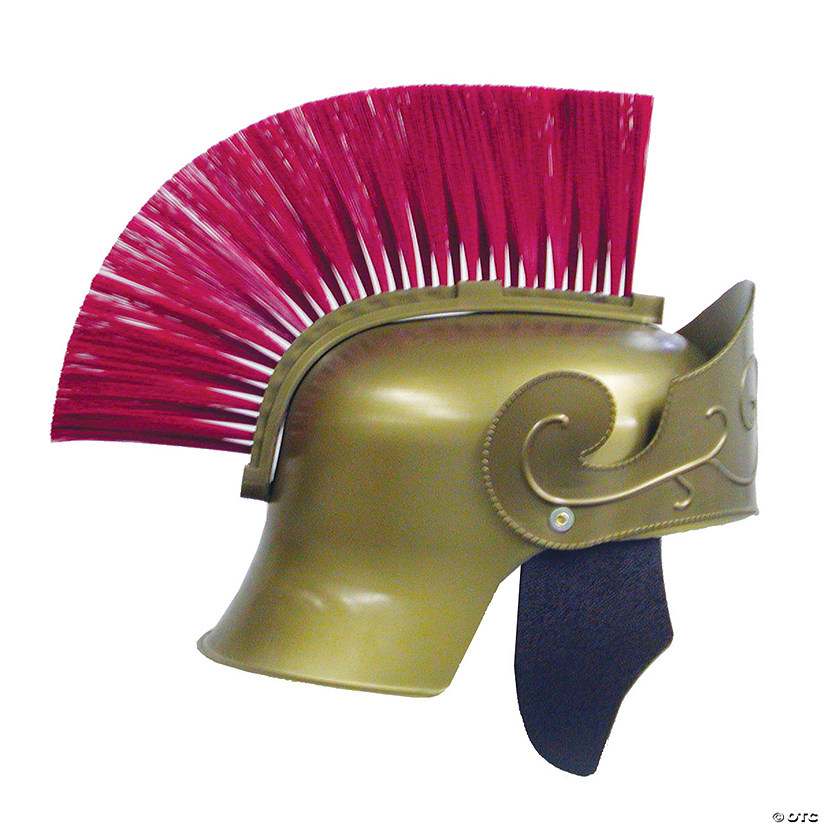 Adult's Gold Roman Helmet with Red Brush Image