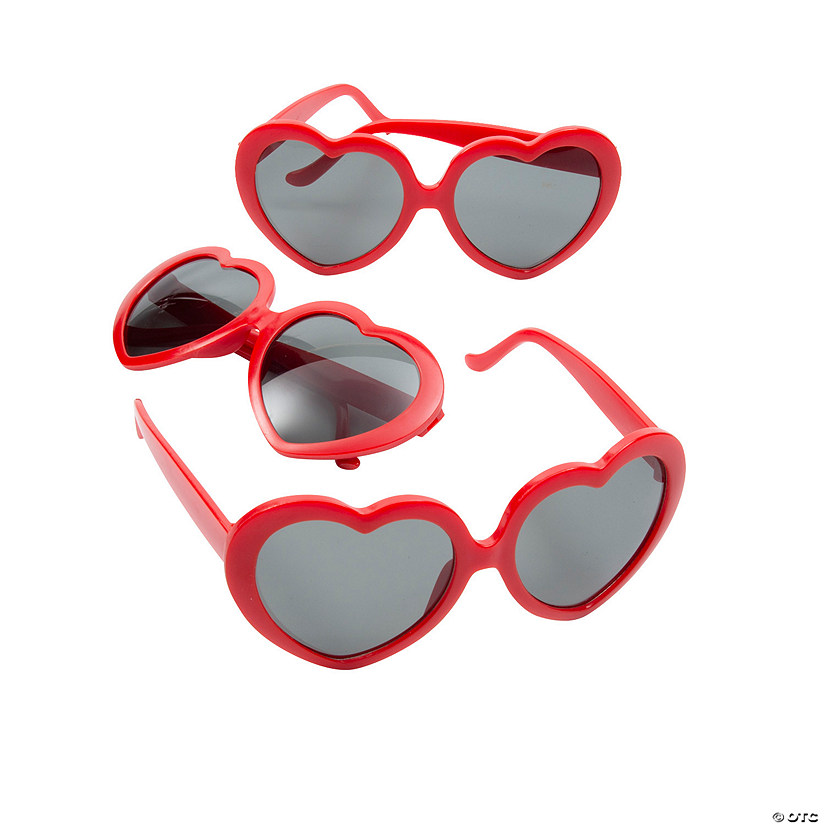Adults Red Heart-Shaped Sunglasses - 12 Pc. Image
