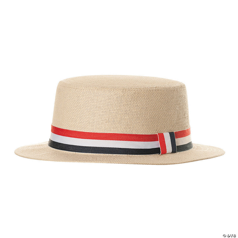 Adults Straw Cowboy Hat with Red White & Blue Hatband Image