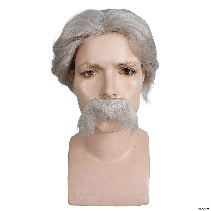 Adults White Mark Twain Wig & Moustache Image