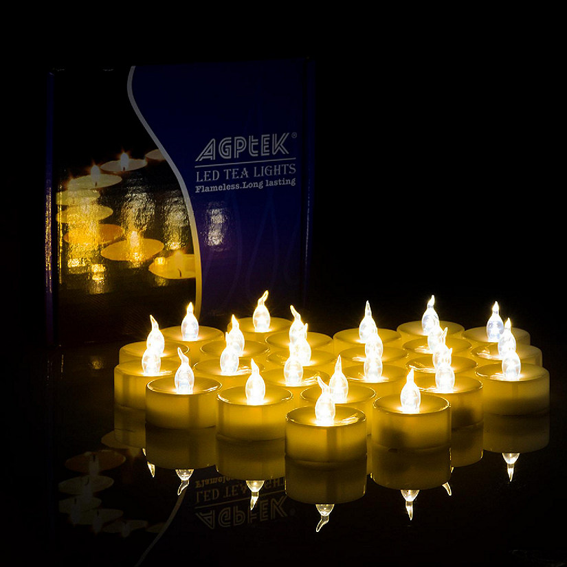 AGPtek 24pcs Yellow LED Tea Lights Candles with Timer Flameless Flicker Image