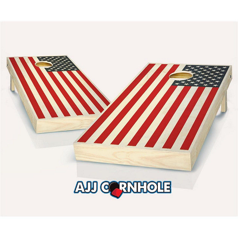 AJJCornhole 109-Stained2ColorAmericanFlag 2 Color American Flag Theme Cornhole Set with Bags - 8 x 24 x 48 in. Image