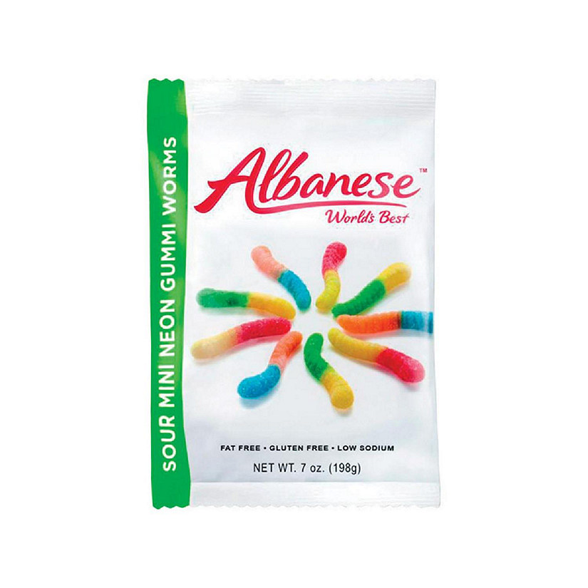 Albanese 9437229 7 oz Mini Neon Worms 5 Sour Fruit Flavors Gummi Candy - pack of 12 Image