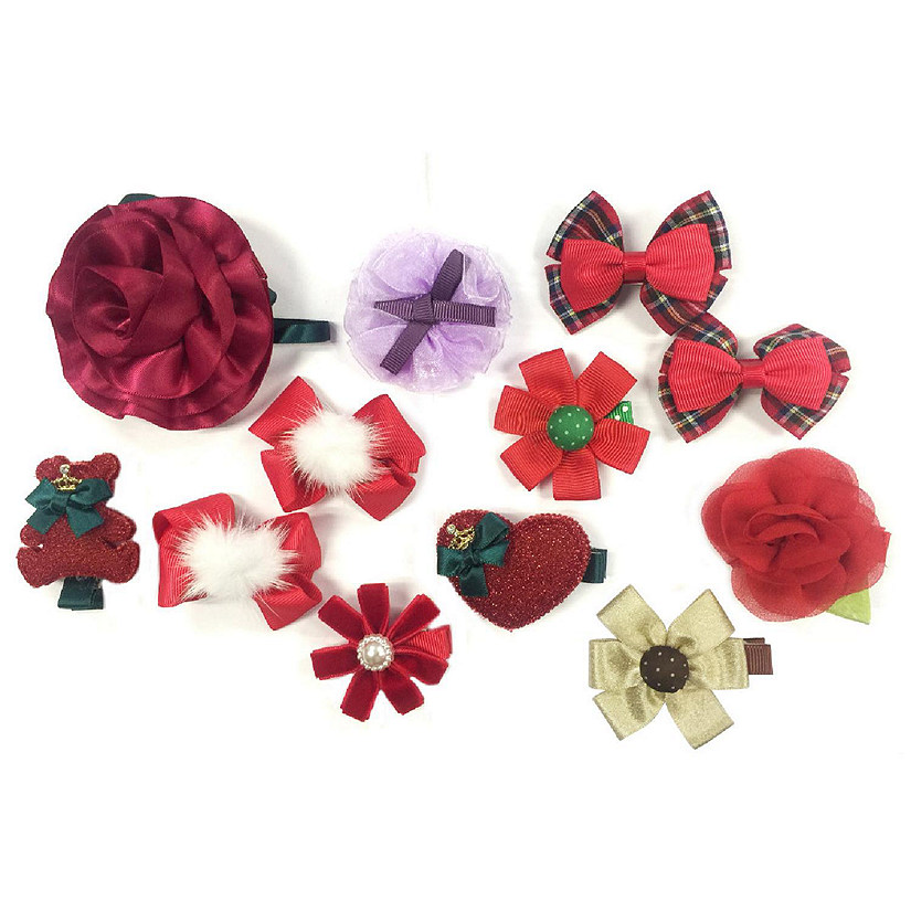 Alldrew Red Bows and Flowers Hair Clips (Set of 12) Image