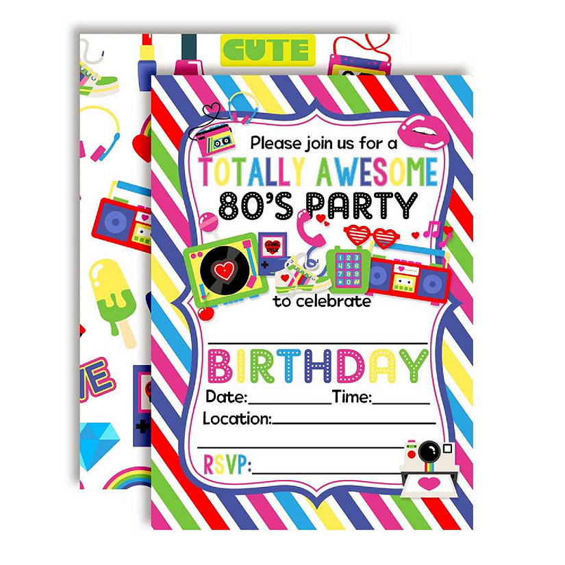 AmandaCreation Awesome 80's Birthday Invites 40pc. Image