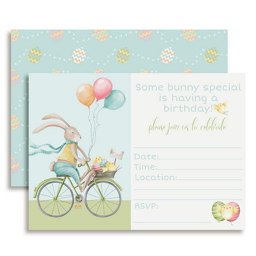 AmandaCreation Bunny Riding Bike Birthday Invites 40pc. Image