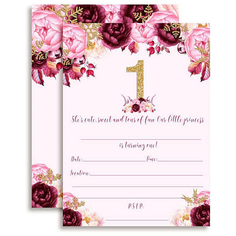 AmandaCreation Floral Princess 1st Birthday Invites 40pc. Image