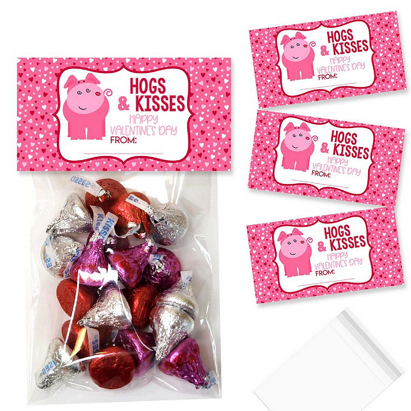 AmandaCreation Hogs and Kisses Valentine Bag Toppers 40pc. BAG FILLER NOT INCLUDED Image