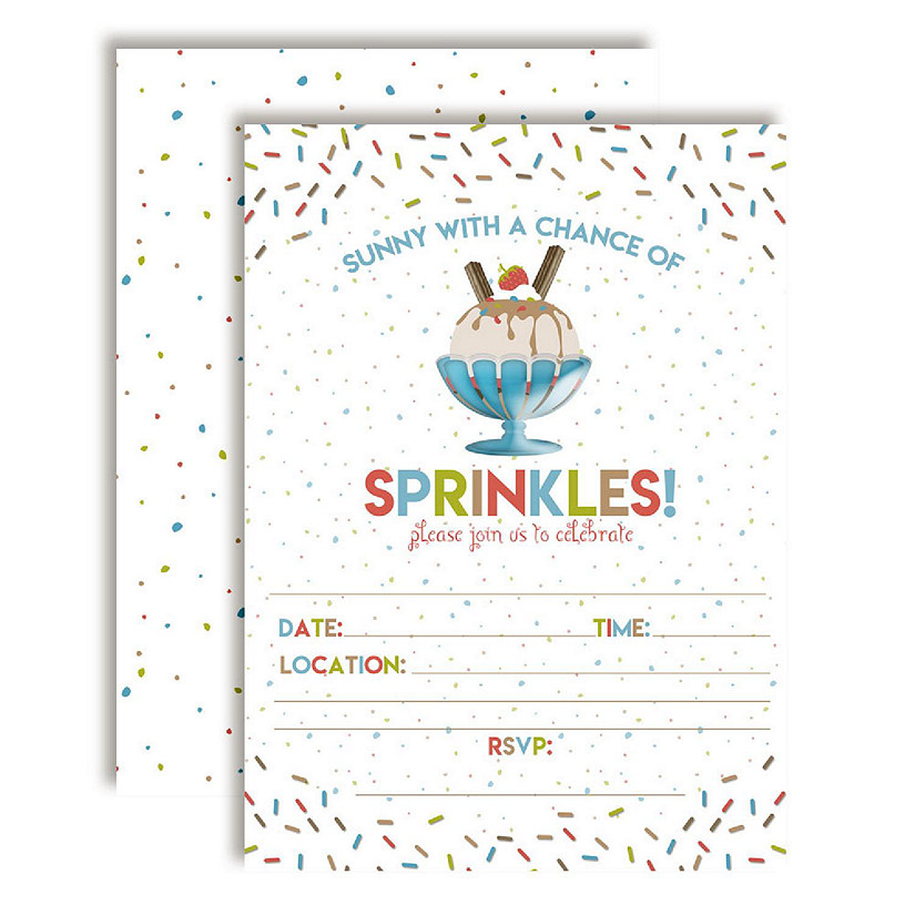 AmandaCreation Ice Cream Sprinkles Birthday Invites 40pc. Image