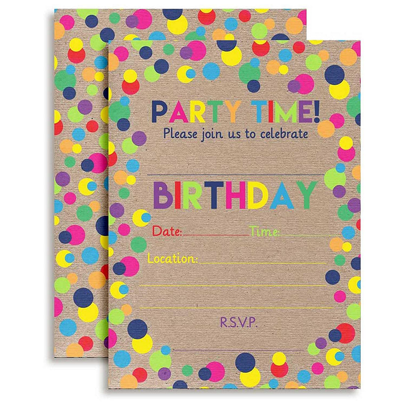 AmandaCreation Kraft Polka Dot Birthday Invites 40pc. Image