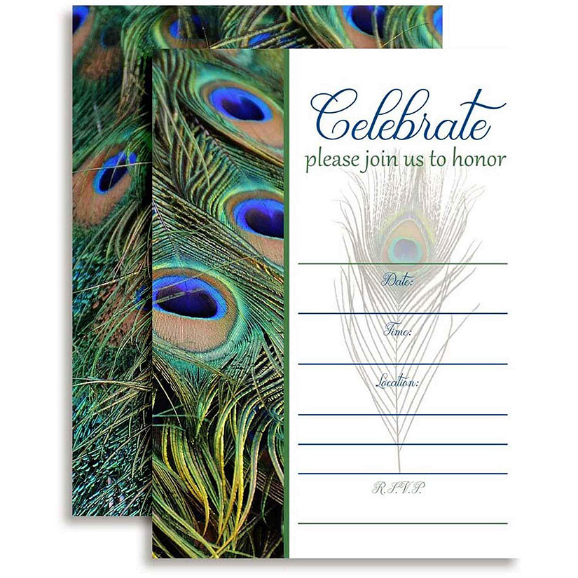 AmandaCreation Peacock Feathers Invites 40pc. Image