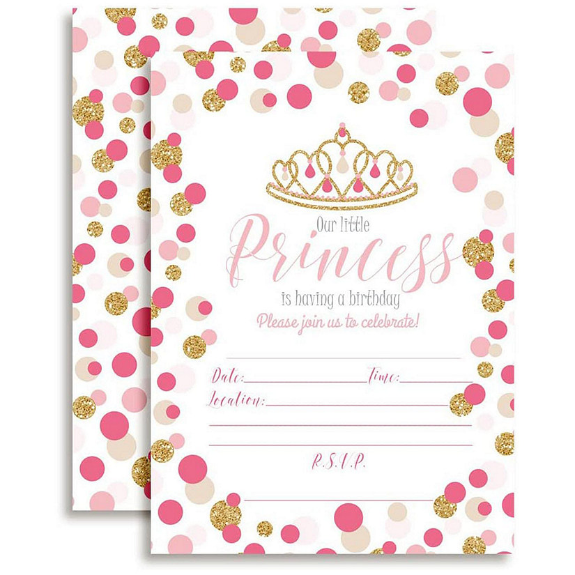 AmandaCreation Pink Polka Dot Princess Invites 40pc. Image