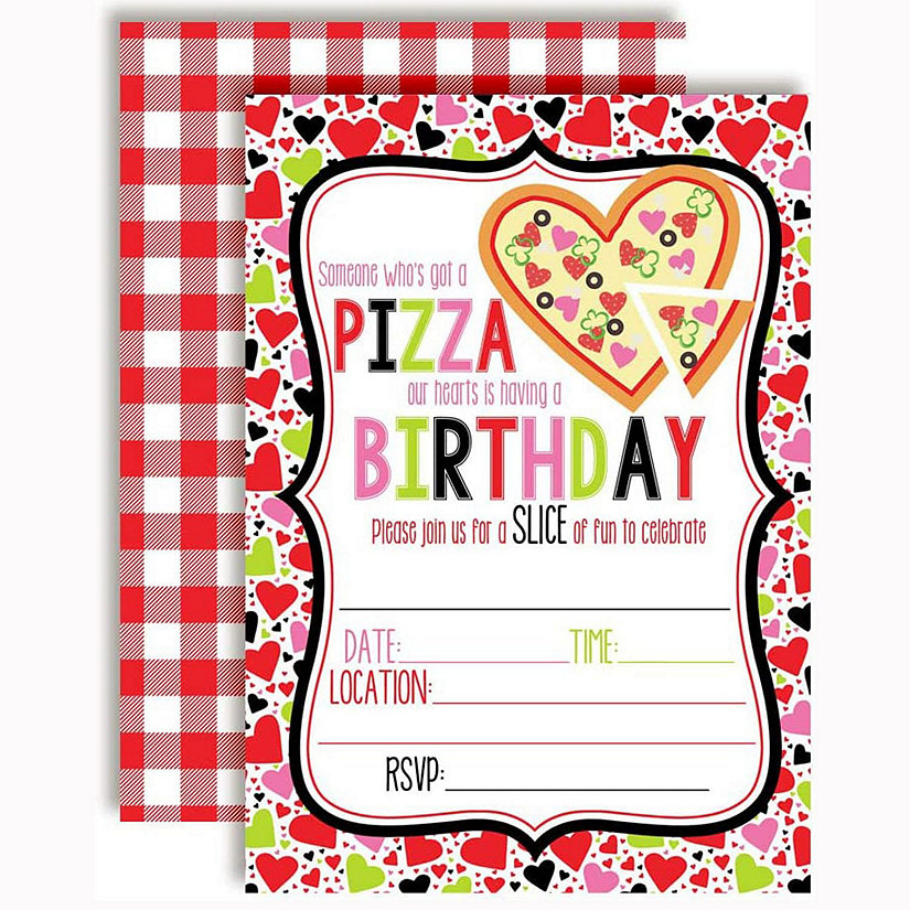 AmandaCreation Pizza Heart Birthday Invites 40pc. Image