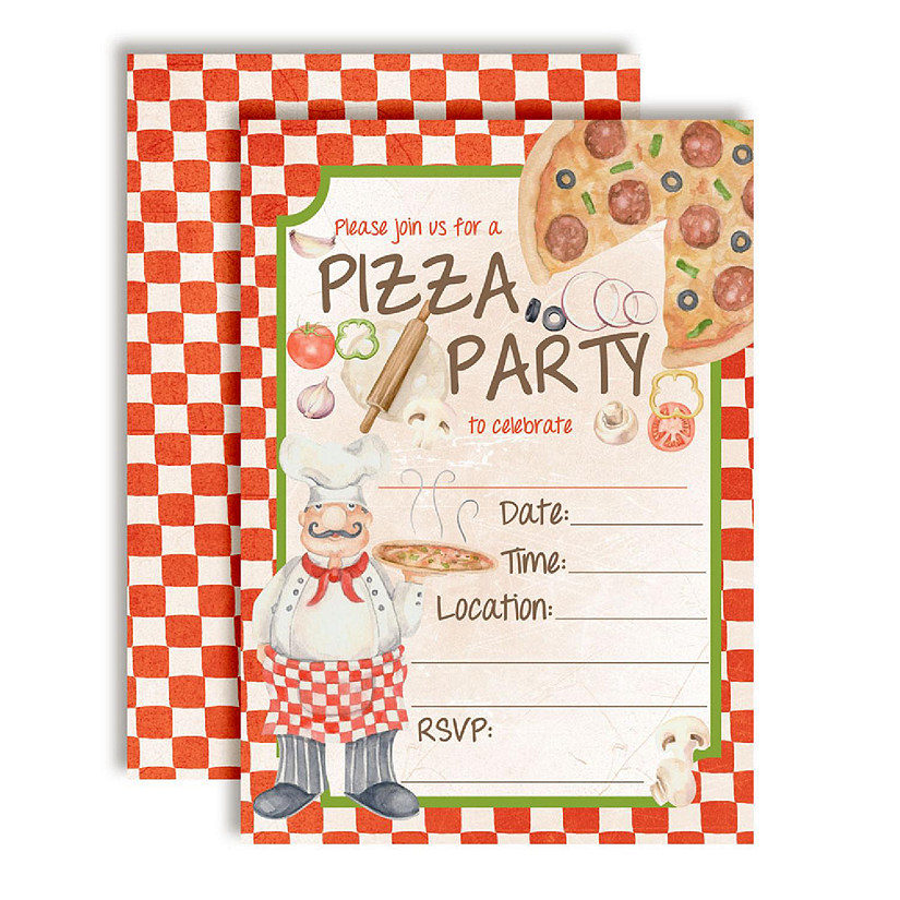 AmandaCreation Pizza Party Watercolor Invites 40pc. Image