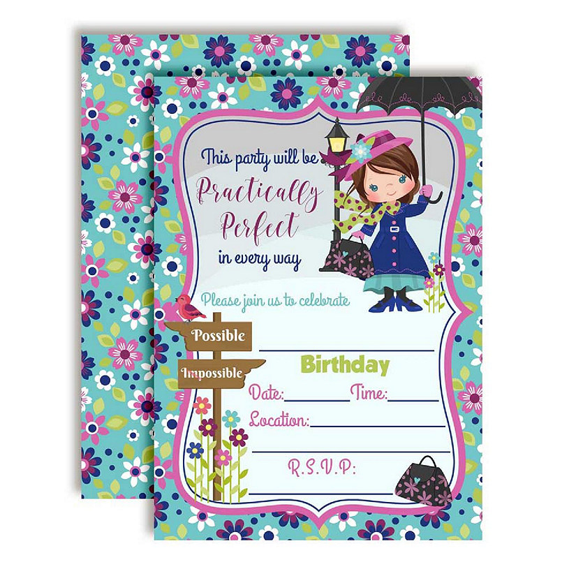 AmandaCreation Practically Perfect Birthday Invites 40pc. Image