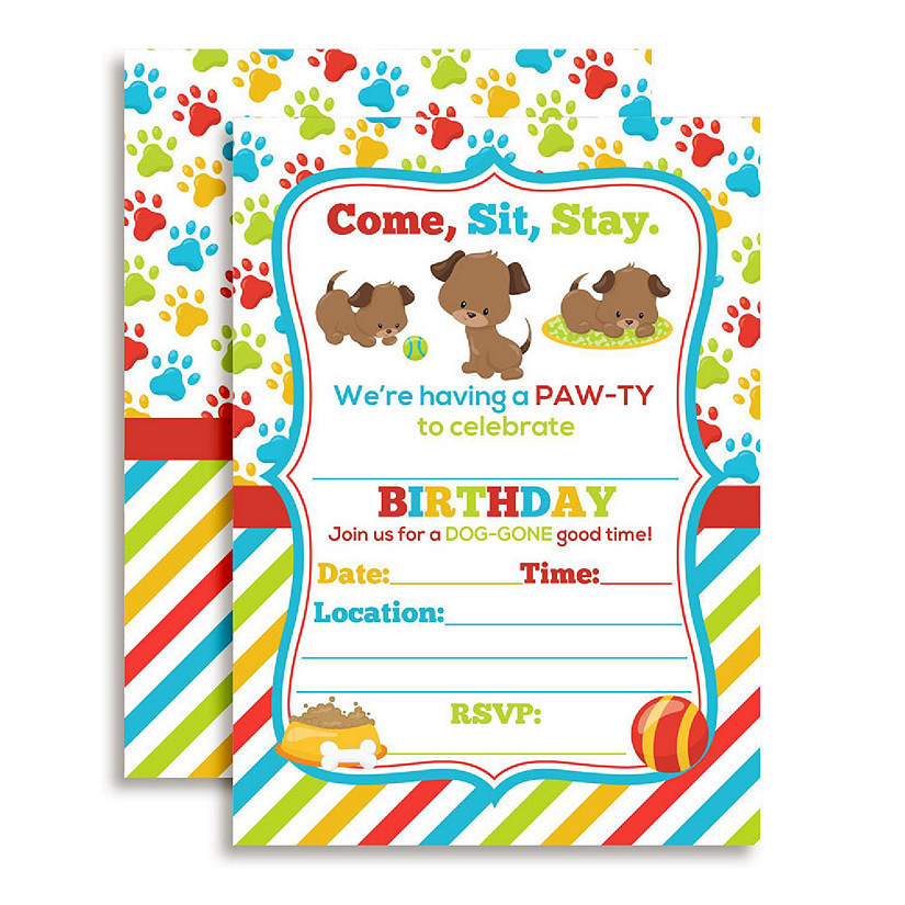 AmandaCreation Puppy Paw-ty Boy Birthday Invites 40pc. Image