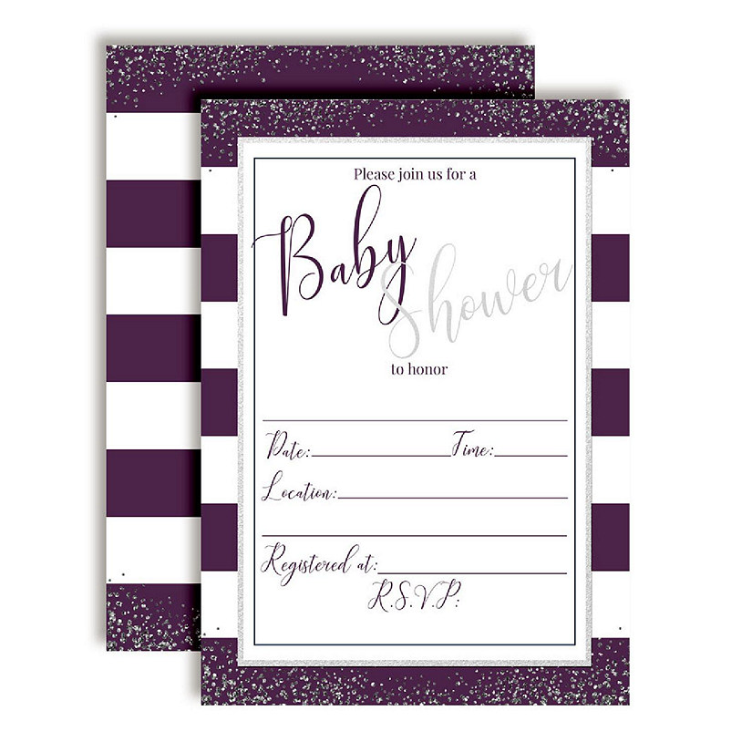 AmandaCreation Purple and Silver Baby Shower Invites 40pc. Image