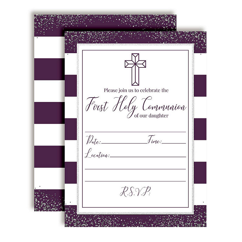 AmandaCreation Purple and Silver Communion Invites 40pc. Image