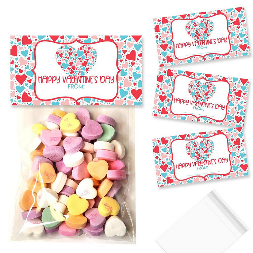 AmandaCreation Red and Blue Heart Valentine Bag Toppers 40pc. BAG FILLER NOT INCLUDED Image