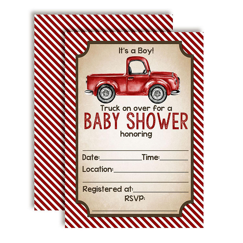 AmandaCreation Red Truck Baby Shower Invites 40pc. Image