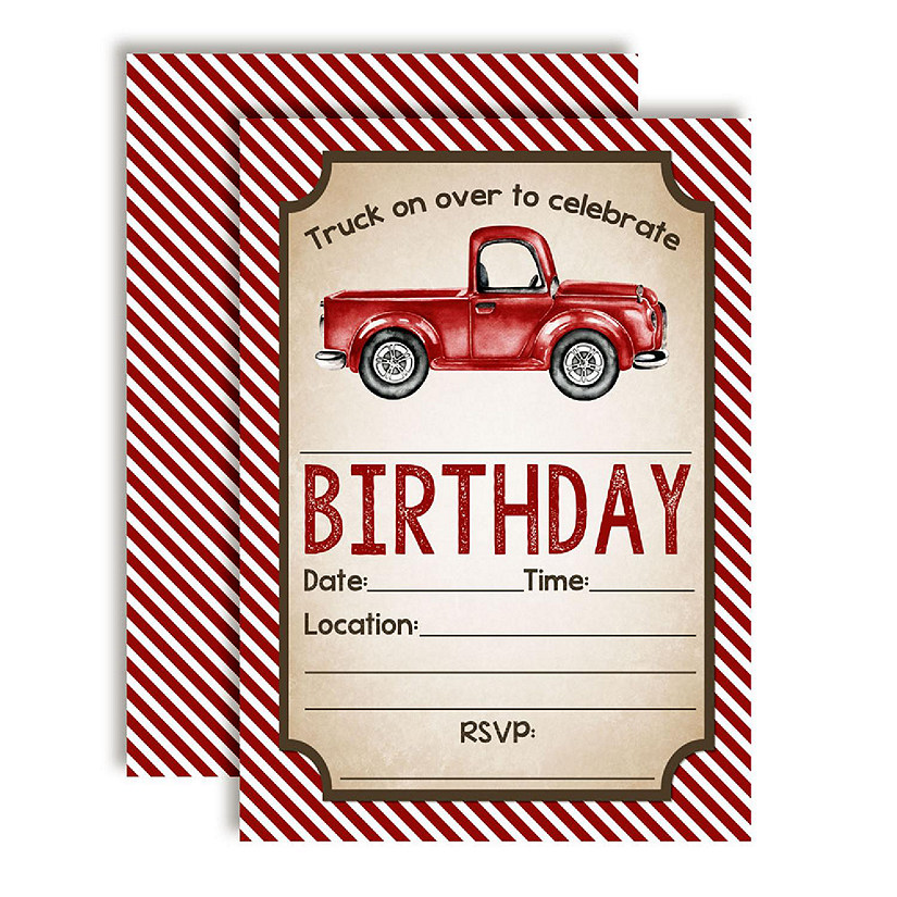 AmandaCreation Red Truck Birthday Invites 40pc. Image