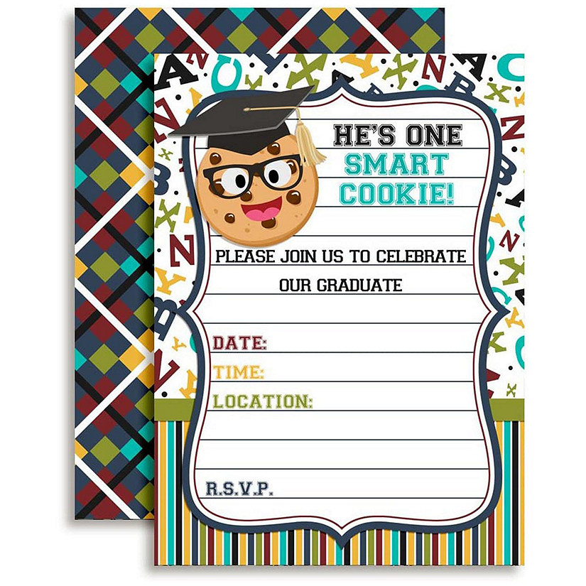 AmandaCreation Smart Cookie Boy Grad Invites 40pc. Image
