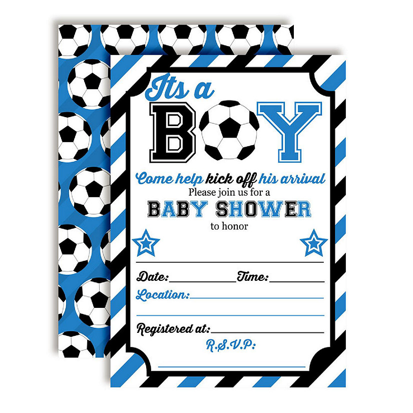 AmandaCreation Soccer Baby Shower Blue Invites 40pc. Image