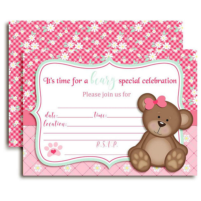 AmandaCreation Teddy Bear Girl Invites 40pc. Image