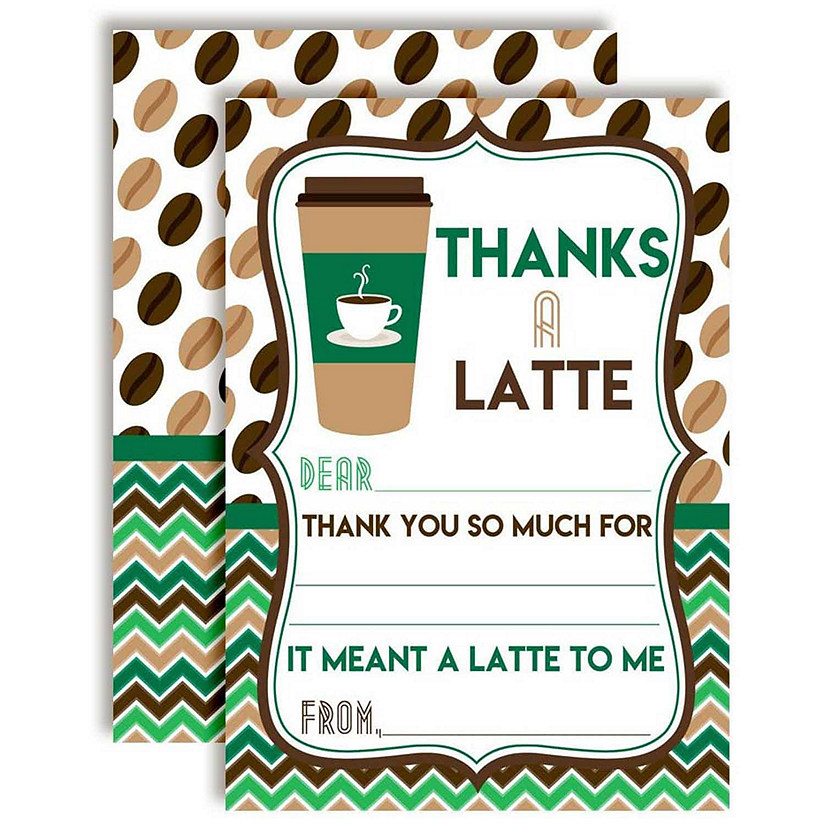 AmandaCreation Thanks a Latte Green and Brown Thank You 20pc. Image