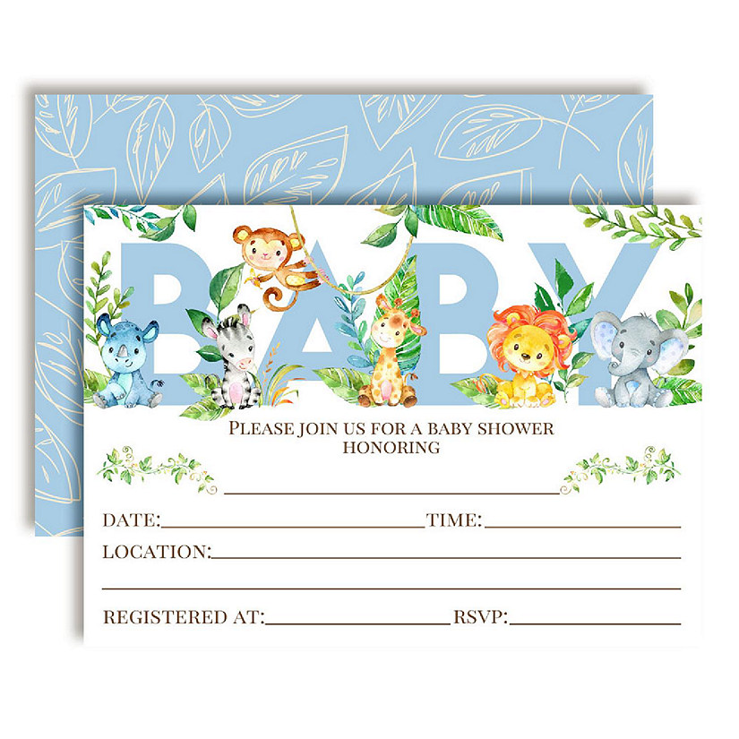 AmandaCreation Watercolor Jungle Boy Baby Shower Invites 40pc. Image