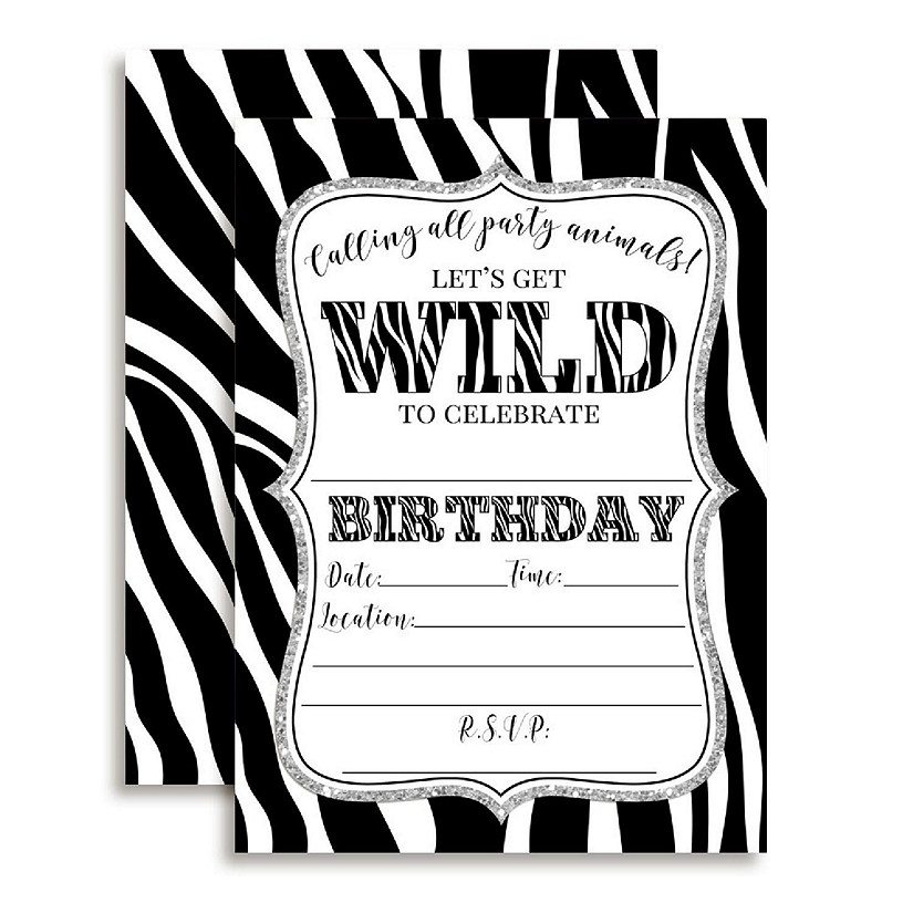 AmandaCreation Zebra Print Birthday Invites 40pc. Image