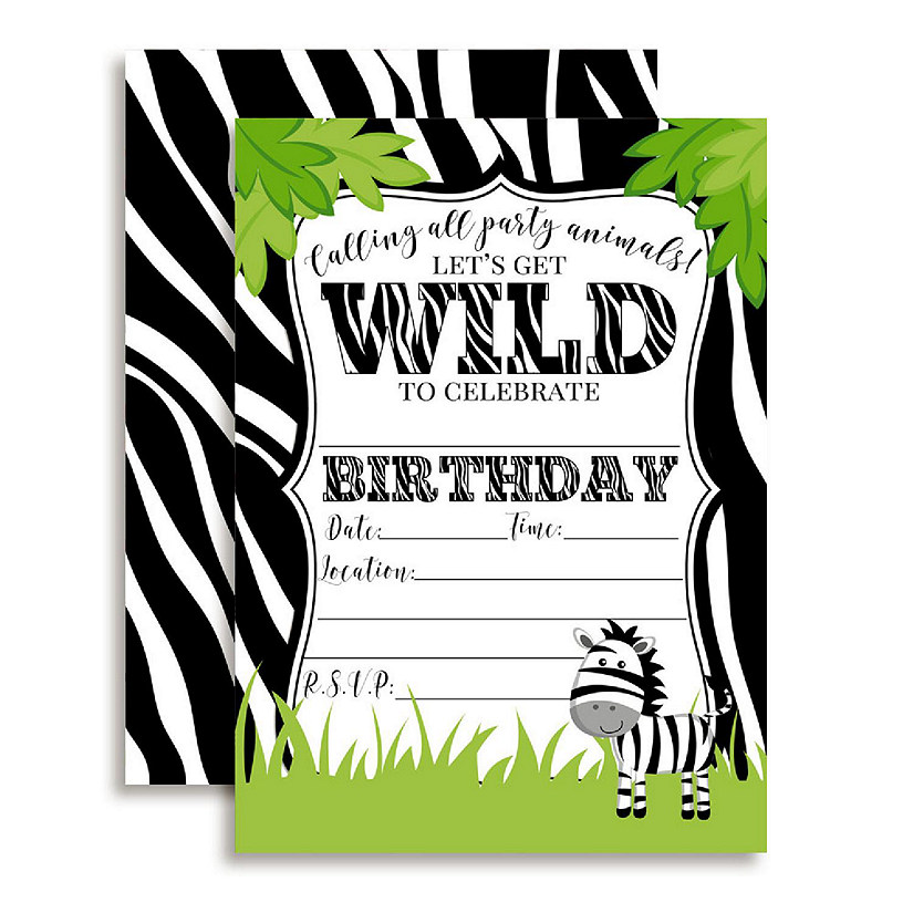 AmandaCreation Zebra Wild Birthday Invites 40pc. Image