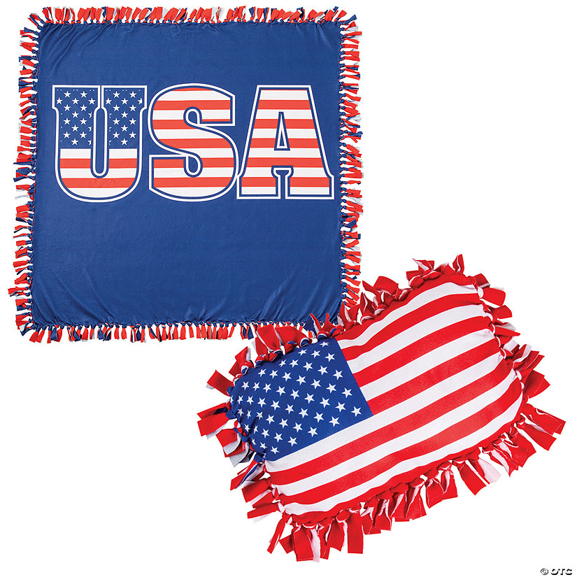 American Flag Fleece Tied Throw & Pillow Craft Kit Assortment - Makes 12 Image