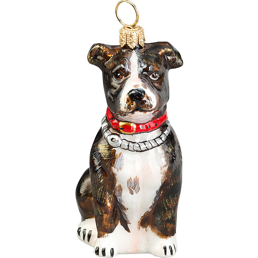 American Staffordshire Terrier Brindle Dog Glass Polish Christmas Ornament Image