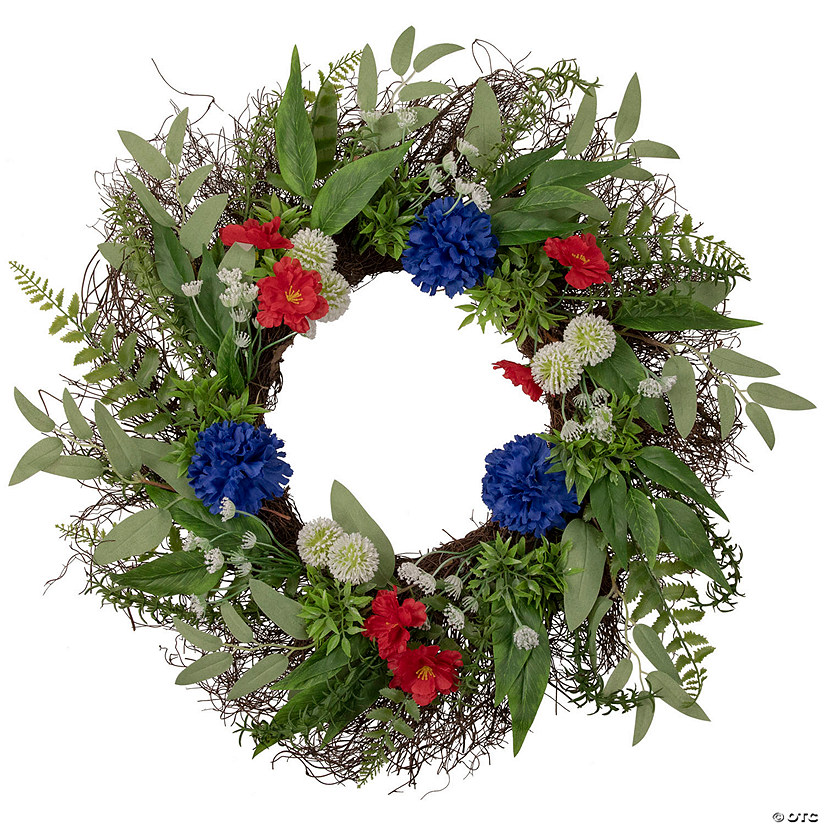 Americana Mixed Floral Patriotic Wreath  24-Inch  Unlit Image