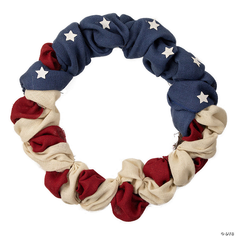 Americana Stars and Stripes Burlap Patriotic Wreath  20-Inch  Unlit Image