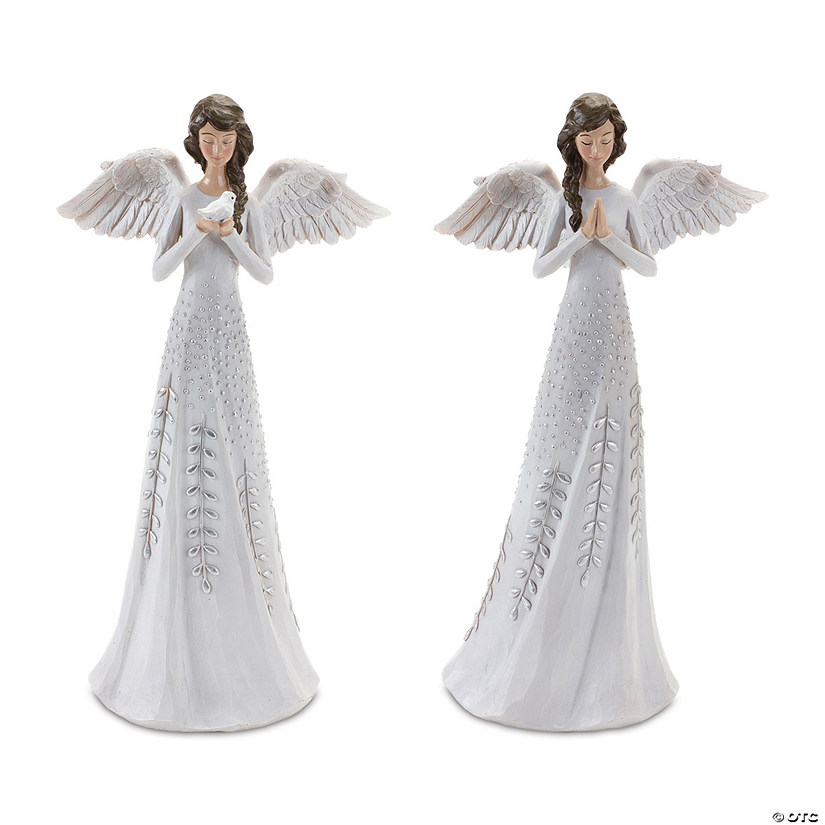 Angel Figurine With Silver Floral Accent (Set Of 2) 12"H Resin Image
