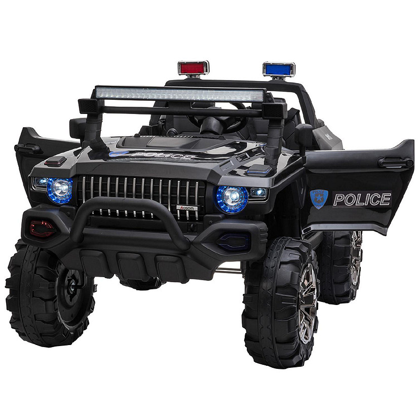 Aosom Kids Ride On Car 12V RC 2 Seater Police Truck Electric Car For Kids with Full LED Lights MP3 Parental Remote Control (Black) Image