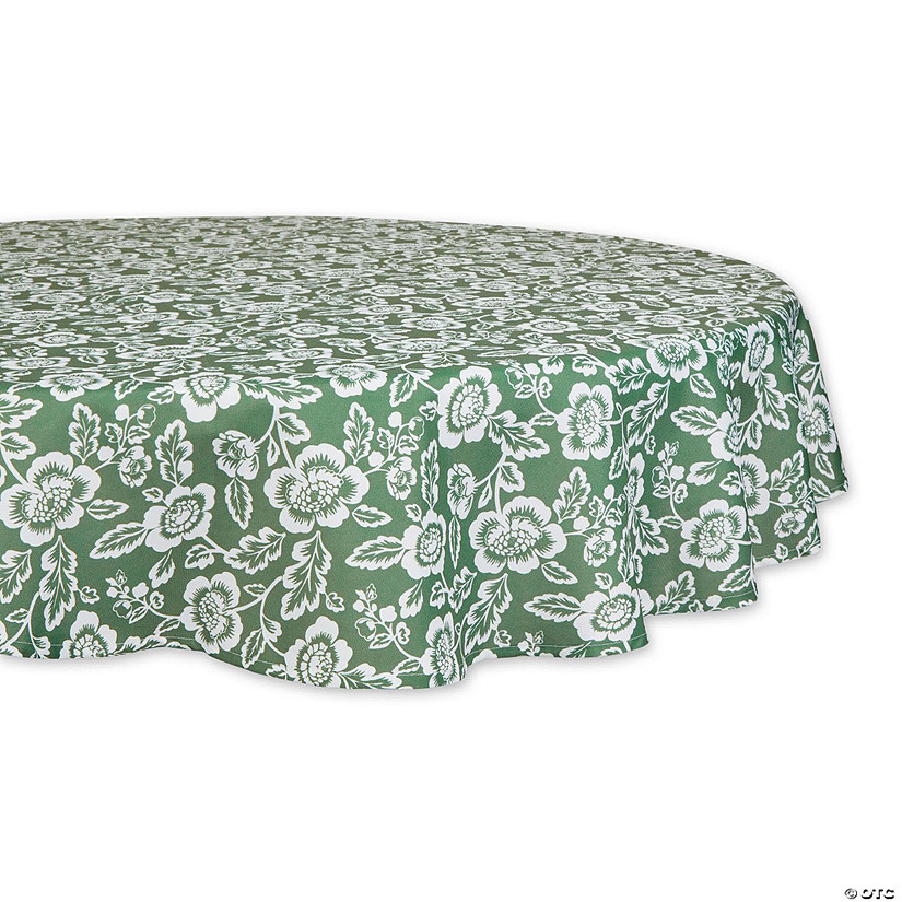 Artichoke Green  Floral Print Outdoor Tablecloth, 60 Round Image