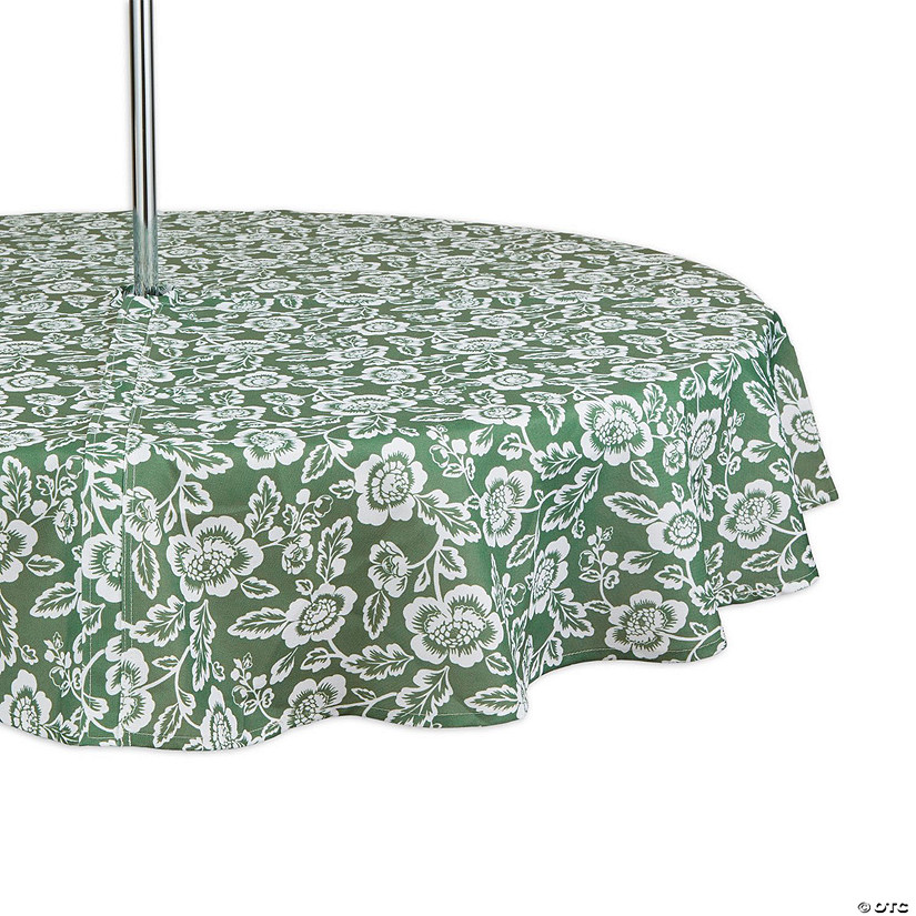 Artichoke Green  Floral Print Outdoor Tablecloth With Zipper, 60 Round Image