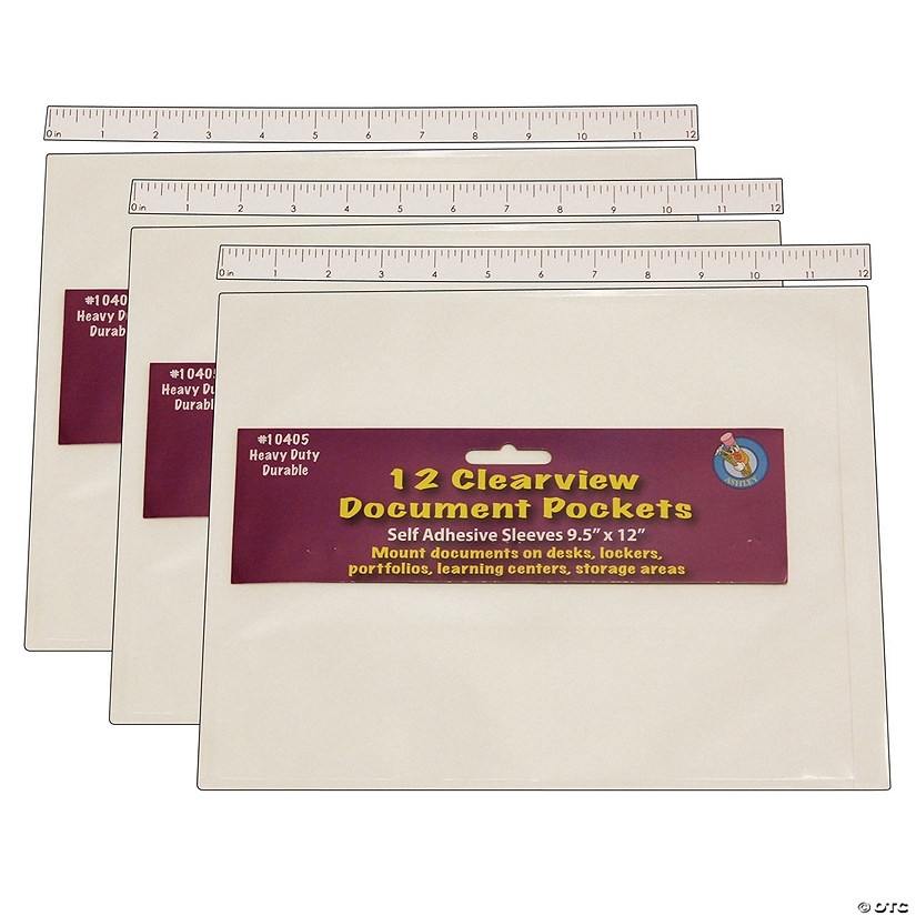 Ashley Productions Clear View Self-Adhesive Document Pocket 9" x 12", 12 Per Pack, 3 Packs Image