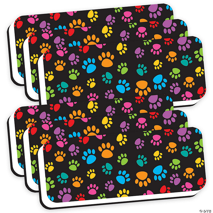Ashley Productions Magnetic Whiteboard Eraser, Colorful Assorted Paw Pattern, 2" x 5", Pack of 6 Image