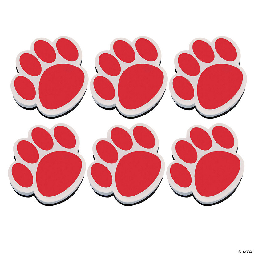 Ashley Productions Magnetic Whiteboard Eraser, Red Paw, Pack of 6 Image