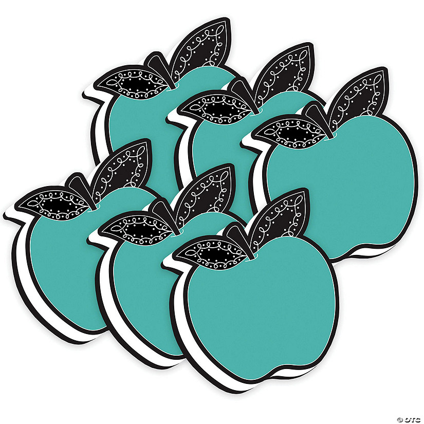 Ashley Productions Magnetic Whiteboard Eraser, Teal Apple with Chalk Loop Leaves, Pack of 6 Image
