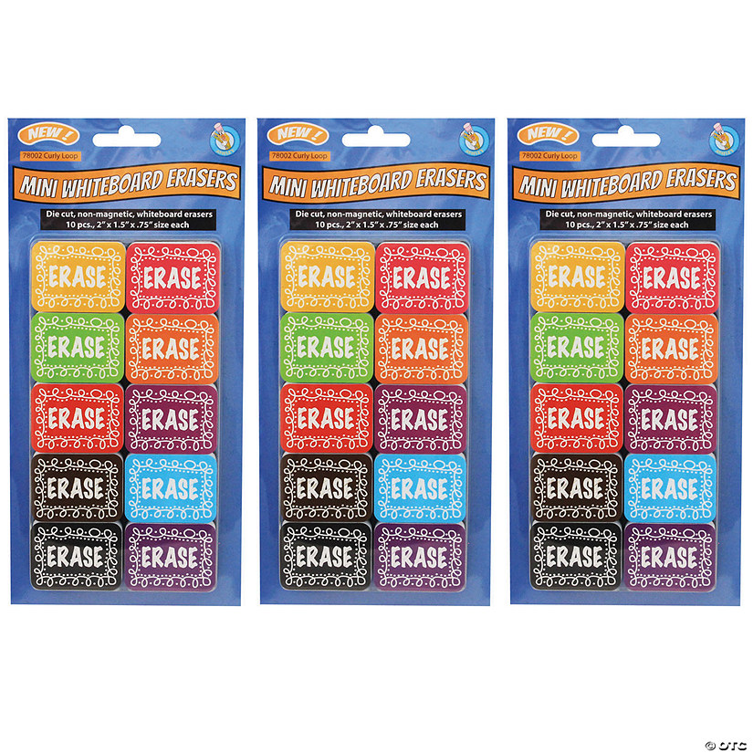 Ashley Productions Non-Magnetic Mini Whiteboard Erasers, Chalk Loop, 10 Per Pack, 3 Packs Image