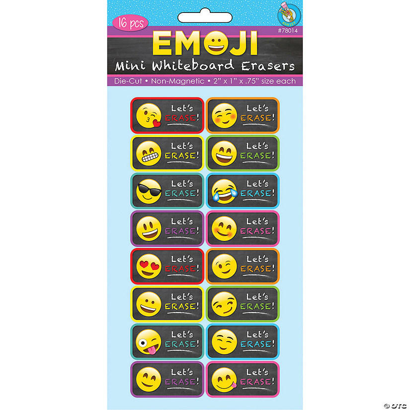 Ashley Productions Non-Magnetic Mini Whiteboard Erasers, Emojis, Pack of 16 Image