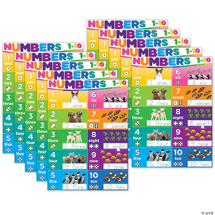 Ashley Productions Smart Poly PosterMat Pals Space Savers, 13" x 9-1/2", Numbers 1-10, Pack of 10 Image